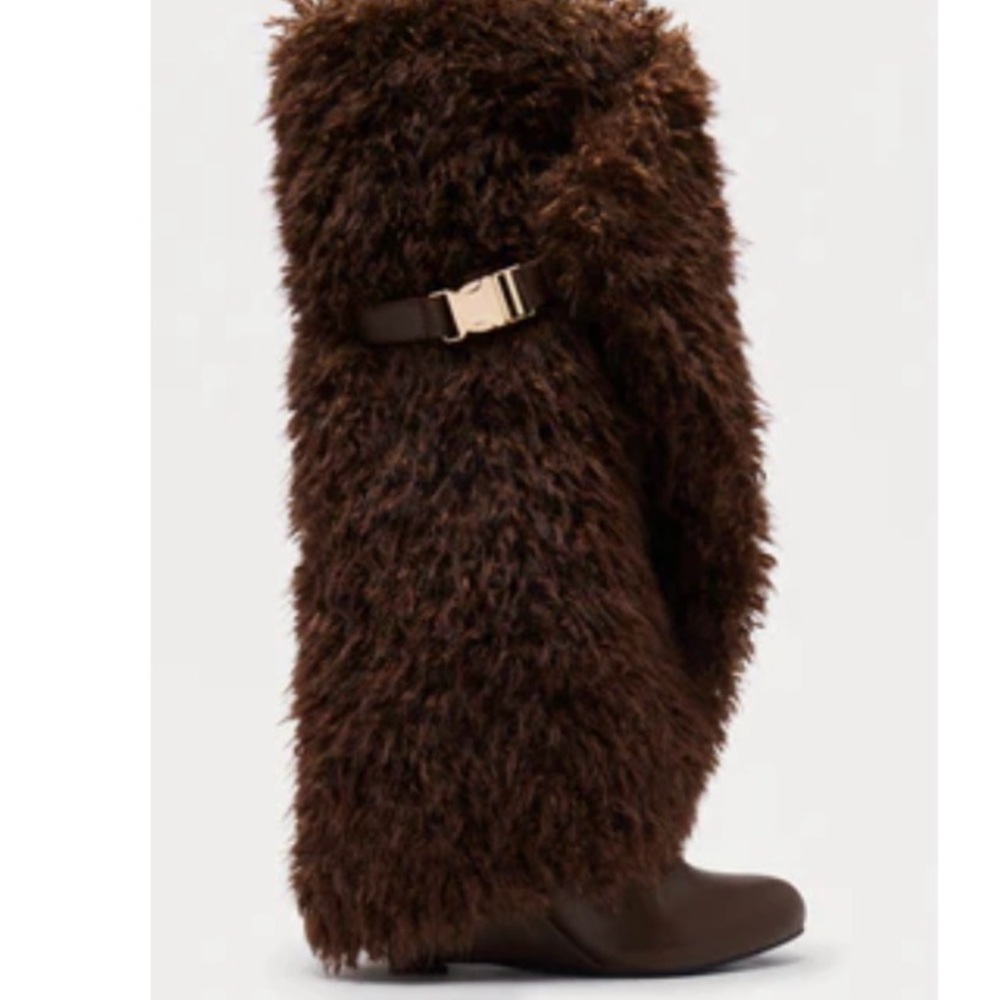 Fashion Nova Brown Furry Heeled Boots